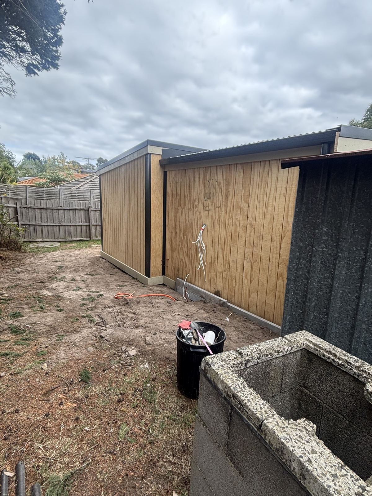 Side of a finished studio built from clad wall panels